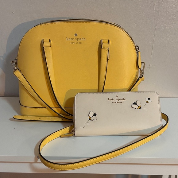 kate spade Handbags - Kate Spade Yellow Shoulder Bag with Cream Floral Wallet